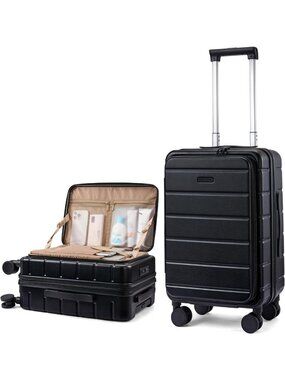 Black Carry-On Luggage with Spinner Wheels, TSA Lock, Expandable Hard Shell